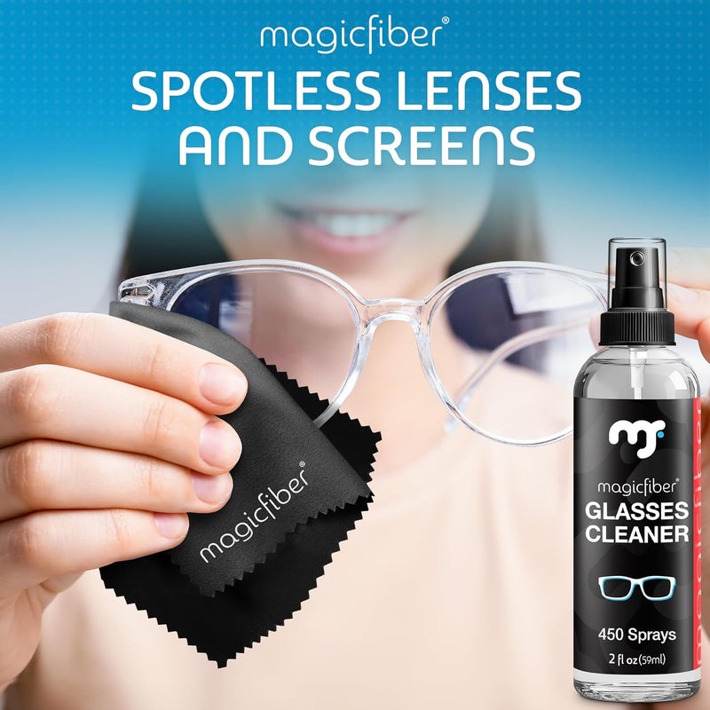 MagicFiber Glasses Cleaner Kit - (2) Eyeglass Cleaner Sprays + (2) Microfiber Cleaning Cloth - Wipes For Eye Glasses, Lenses, Cameras, Screens, Sunglasses, Phones, Electronics, Computer, VR, TV - Image 2